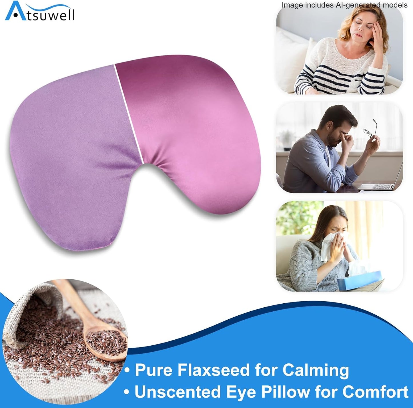 Atsuwell Sinus Mask Microwavable, Heated Eye Masks for Dry Eyes, Pink | Sinus Relief Mask, Warm Cold Compress for Face Eye Fatigue, Unscented Flaxseed Moist Heat, Weighted Eye Mask for Sleeping