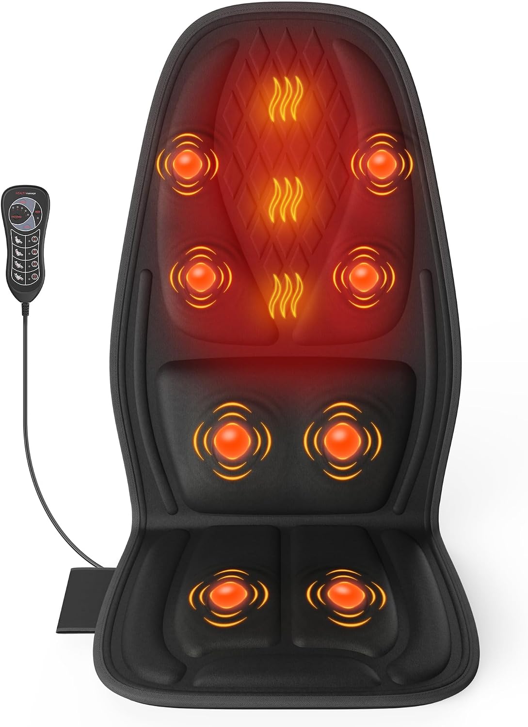 Vibration Massage Seat Cushion with Lumbar Heat, 8-Motor Back and Seat Massager Pad, Manual Lumbar Support, 9 Modes and 3 Intensities for Office Chair, Sofa and Recliner