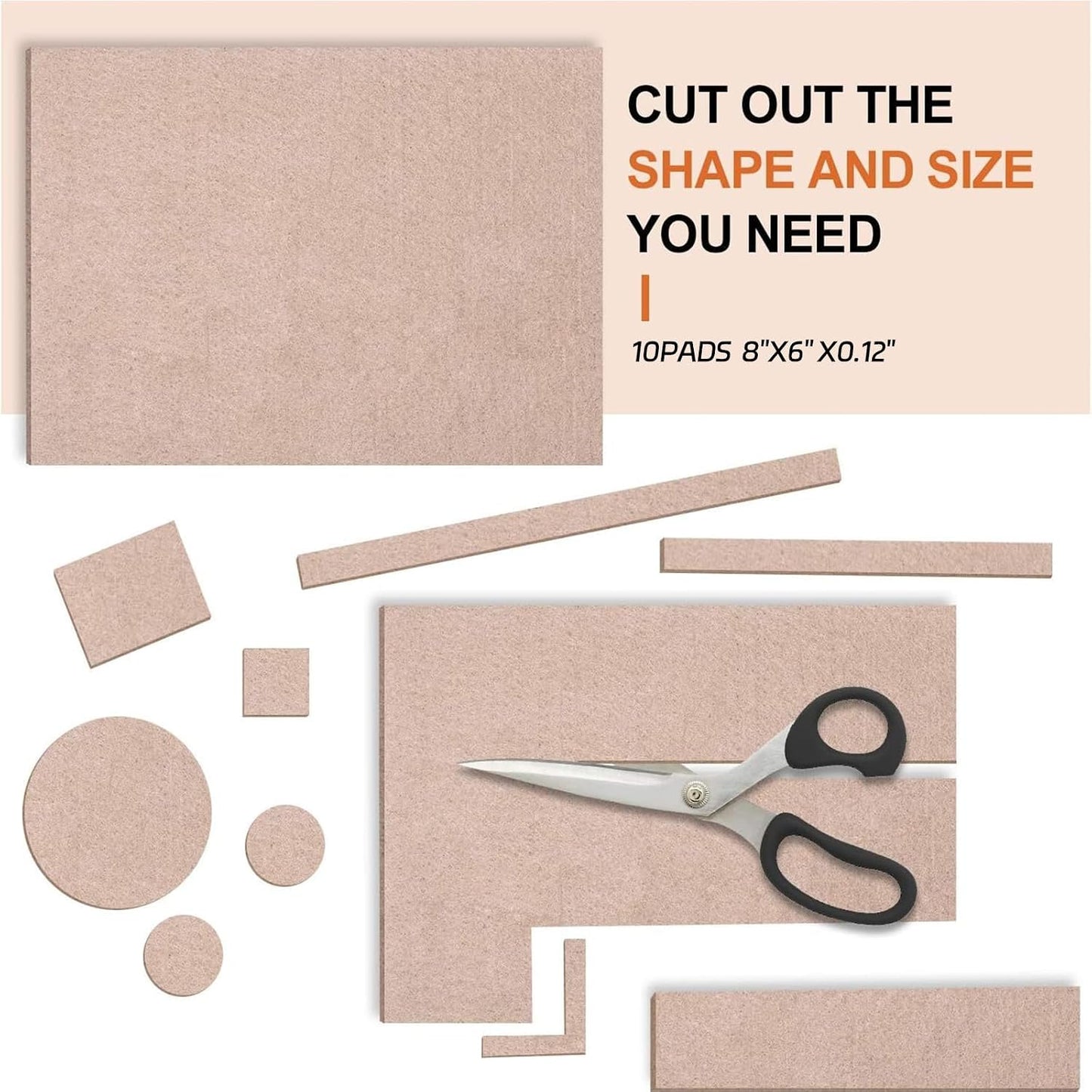 Felt Furniture Pads 10pcs 8" x 6" Adhesive Large Felt Pads, Cuttable | Chair Leg Pads, Hardwood Floor Protectors for Furniture, Black