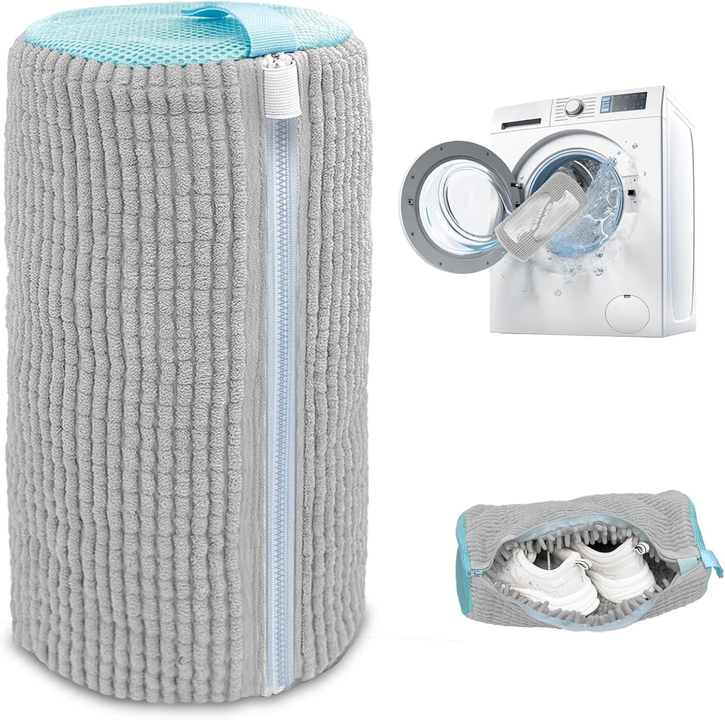 Shoe Washing Machine Bag,Laundry Shoe Bag for Washer and Dryer,Reusable Shoe Cleaning Bag for Sneakers,Tennis Shoes,With Self-locking Zipper, Microfiber Inside,Include Shoe Bag (Pro Grey - 1 Pack)