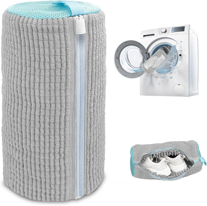 Shoe Washing Machine Bag,Laundry Shoe Bag for Washer and Dryer,Reusable Shoe Cleaning Bag for Sneakers,Tennis Shoes,With Self-locking Zipper, Microfiber Inside,Include Shoe Bag (Pro Grey - 1 Pack)