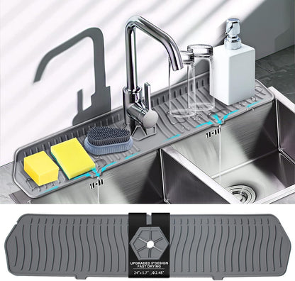 Kitchen Faucet Sink Splash Guard, 24" x 5.6'' Upgrade Silicone Faucet Water Catcher Mat, Sink Draining Pad Behind Faucet, Rubber Drying Mat for Countertop, Bathroom, Farmhouse, RV (Black)