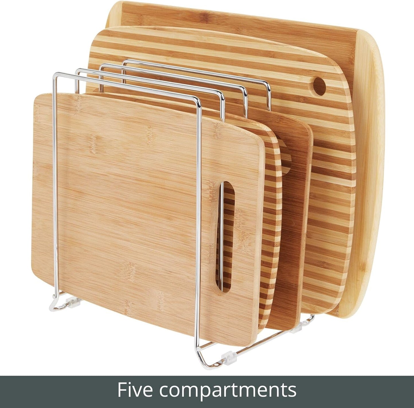 mDesign X-Large Steel Storage Tray Organizer Rack for Kitchen Cabinet - Divided Holder with 5 Slots for Skillets, Frying Pan, Pot Lids, Cutting Board, Baking Sheets - Concerto Collection - White