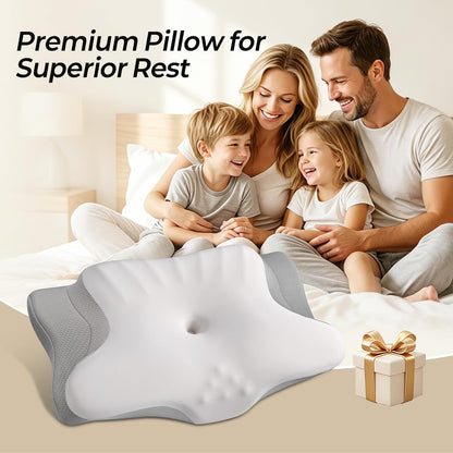 Ylekto Cervical Neck Pillow for Pain Relief - Contour Memory Foam Pillows | Ergonomic Pillow for Sleeping, Side Sleeper Pillow for Neck Support, Bed Pillow for Side Back Stomach Sleepers (Blue & Grey)