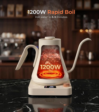 Epeios Electric Kettle, Gooseneck Electric Kettle with ±1°F Temperature Control, 1200W Rapid Heating for Pour Over Coffee & Tea, 304 Stainless Steel Interior, Auto Shut-Off, 0.9L, Black | Rapid Heating, Precision Pour-Over for Coffee & Tea,Smart Hot