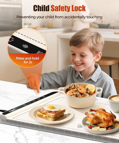 Warming Mat for Food, 26x15 Inch, Off White, Fast Heat, Child Lock