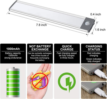 LED Motion Sensor Cabinet Light,Under Counter Closet, Wireless USB Rechargeable Kitchen,54-LED Battery Powered Operated Light, for Wardrobe,Closets,Cabinet,Cupboard