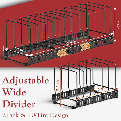 HzTinT Cutting Board and Baking Tray Cookie Sheet Organizer for Cabinet | Expandable 6.9"-13.6" Pan Organizer with 12 Adjustable Dividers, Cutting Board Holder for Cabinet or Countertop Storage