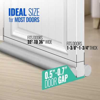 Under Door Draft Stopper - Door Sweep Gap Filler Seal 36 Inch Black | Adjustable Fit Most Doors, Machine Washable Fabric, Quick Setup, Noise Blocker, Draft Seal, Dust Insect Block, Energy Saving