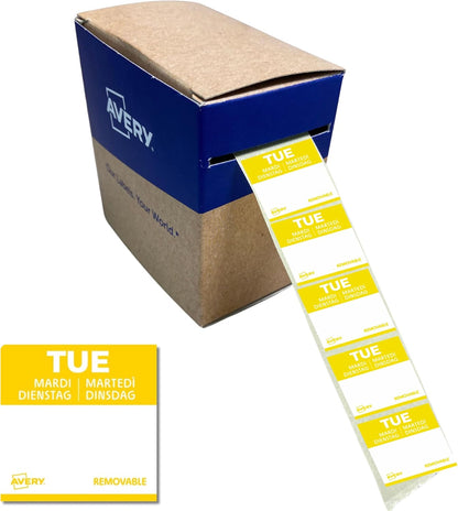 Avery Removable, Hand Writable, Food Day Labels, Wednesday, Strong Adhesive, 25 x 25 mm, Red, 1000 Labels, Preprinted Design (DLSWEDREV-1000)