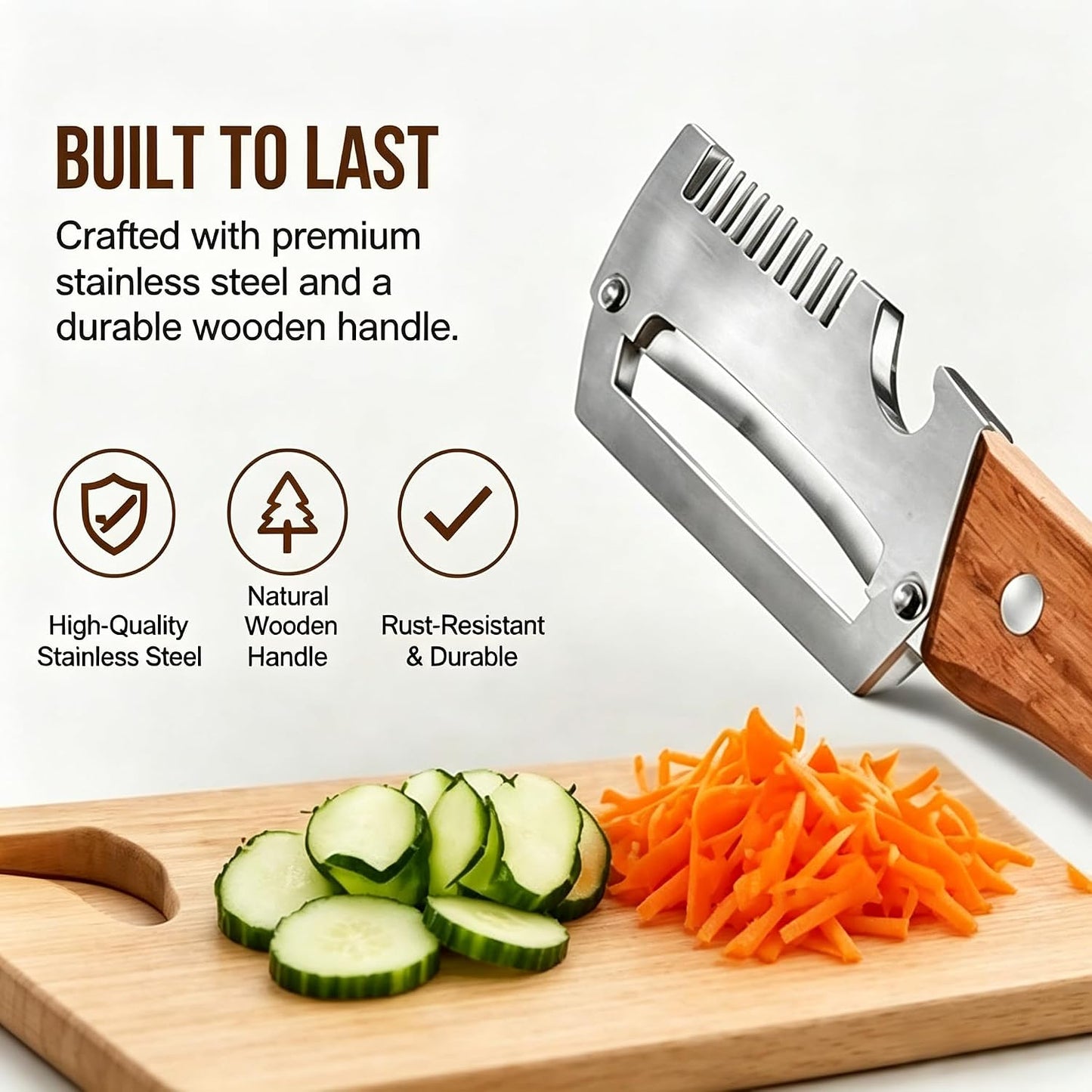 2 Pack Premium Vegetable Peeler with Wooden Handle and Bottle Opener,Stainless Steel Peeler,Vegetable Peeler for Kitchen, Peeling Fruits and Shredding Scallions