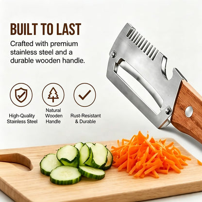 2 Pack Premium Vegetable Peeler with Wooden Handle and Bottle Opener,Stainless Steel Peeler,Vegetable Peeler for Kitchen, Peeling Fruits and Shredding Scallions