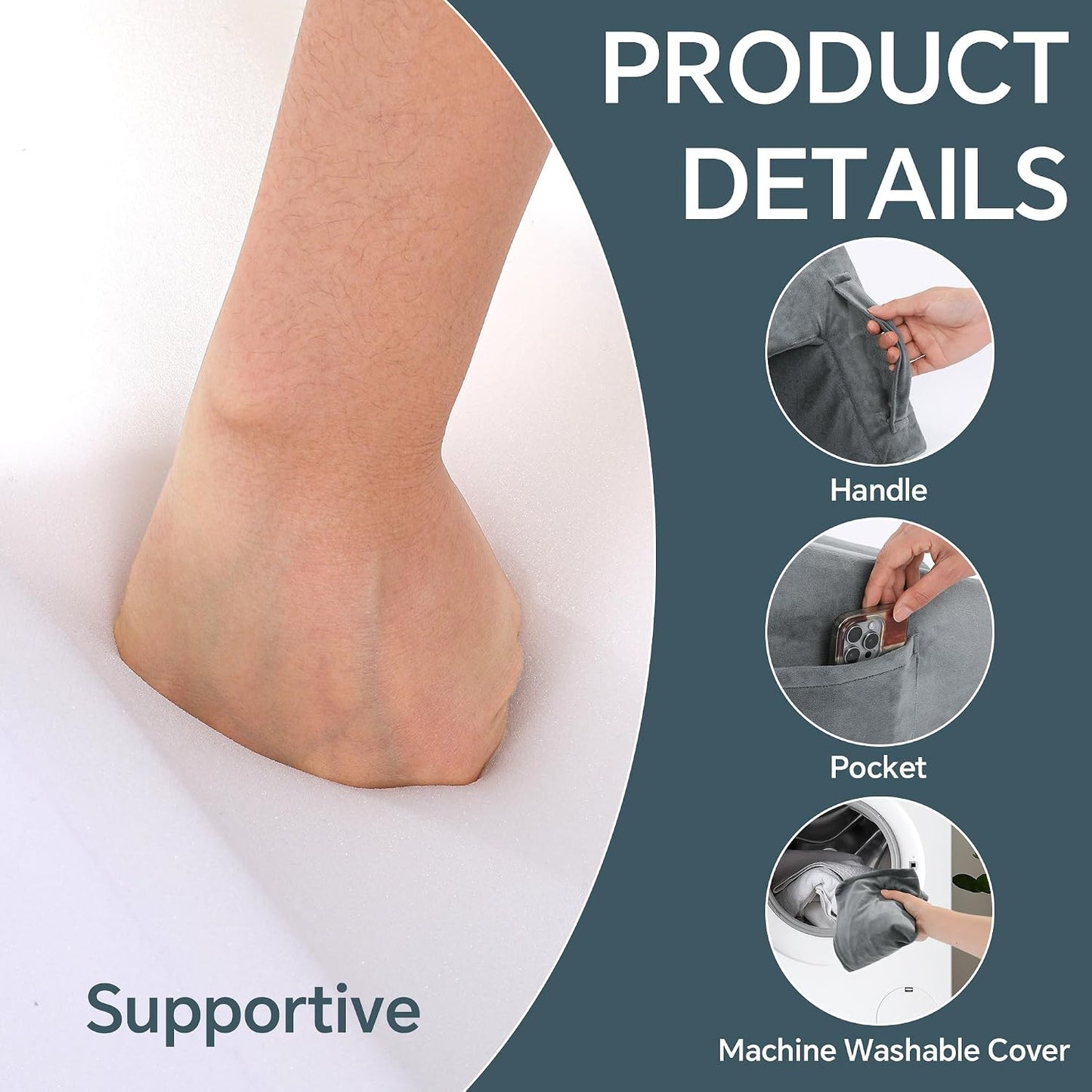 ROYALAY Knee Replacement Recovery Aids with Pockets, Knee Elevation Pillow Post Surgery with Handles, Leg Elevation Support After Hip Ankle Foot Surgery