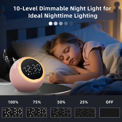Smart Alarm Clock with White Noise & Night Light for Bedrooms
