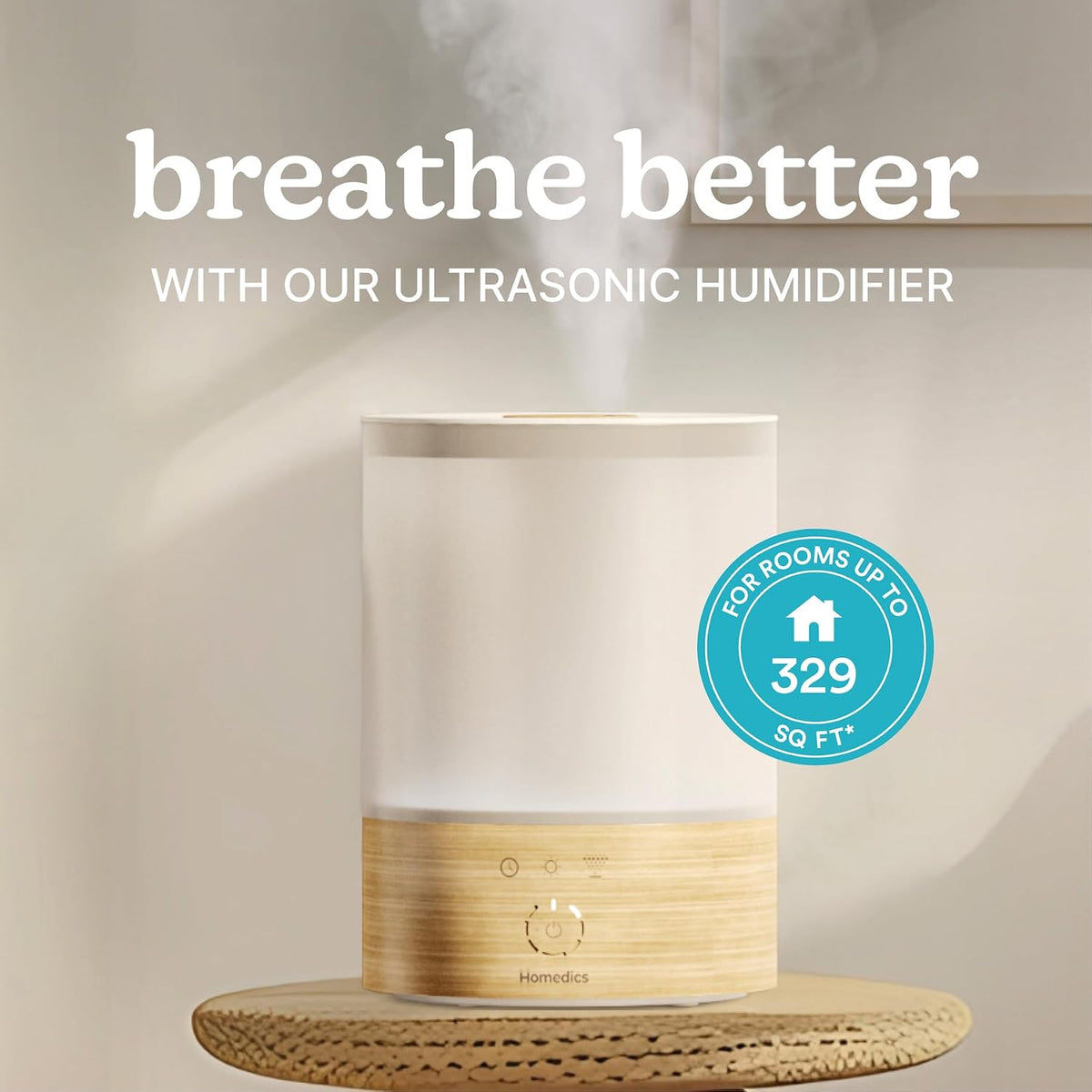 Homedics Cool Mist Ultrasonic Humidifier, 8-Colors Night Light