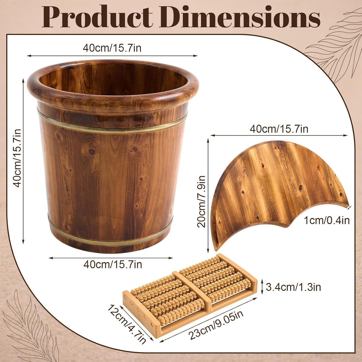 Geelin 15.75" Wooden Foot Bath Bucket with Lid & Massage Roller, Thick Insulated Spa Foot Soak for Relaxation, Massage Soles, Circulation, Elderly & Athletes, Home & Family Use