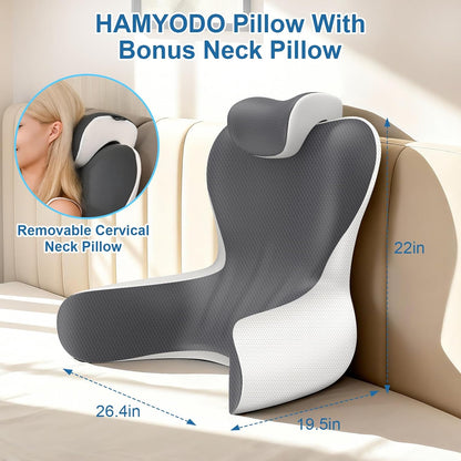 22" XL Reading Pillow Sitting in Bed,Back Support & Armrests(Grey & Blue)
