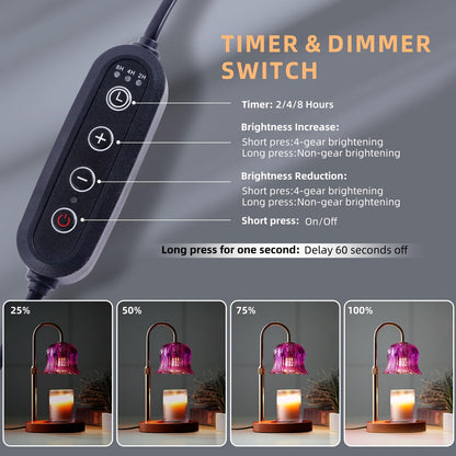 CRMILL Candle Warmer Lamp with Timer: Adjustable Dimmable Height Adjustable Warming - Flower Shape Wax Lamp Jar Candles No Flame Modern Home Decor Table Lights - Home Living Bedroom