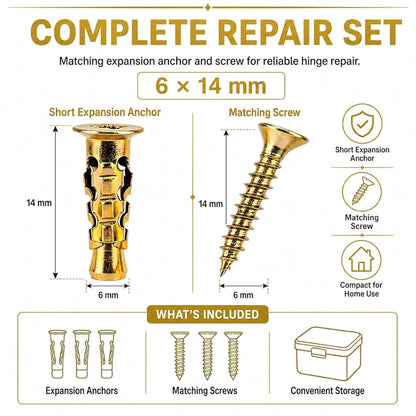 2026 6×14mm Short Expansion Screw Set - 100pcs for Cabinet Hinge Repair & Stripped Thread Restoration, Secure Cabinet Door Fastening Kit