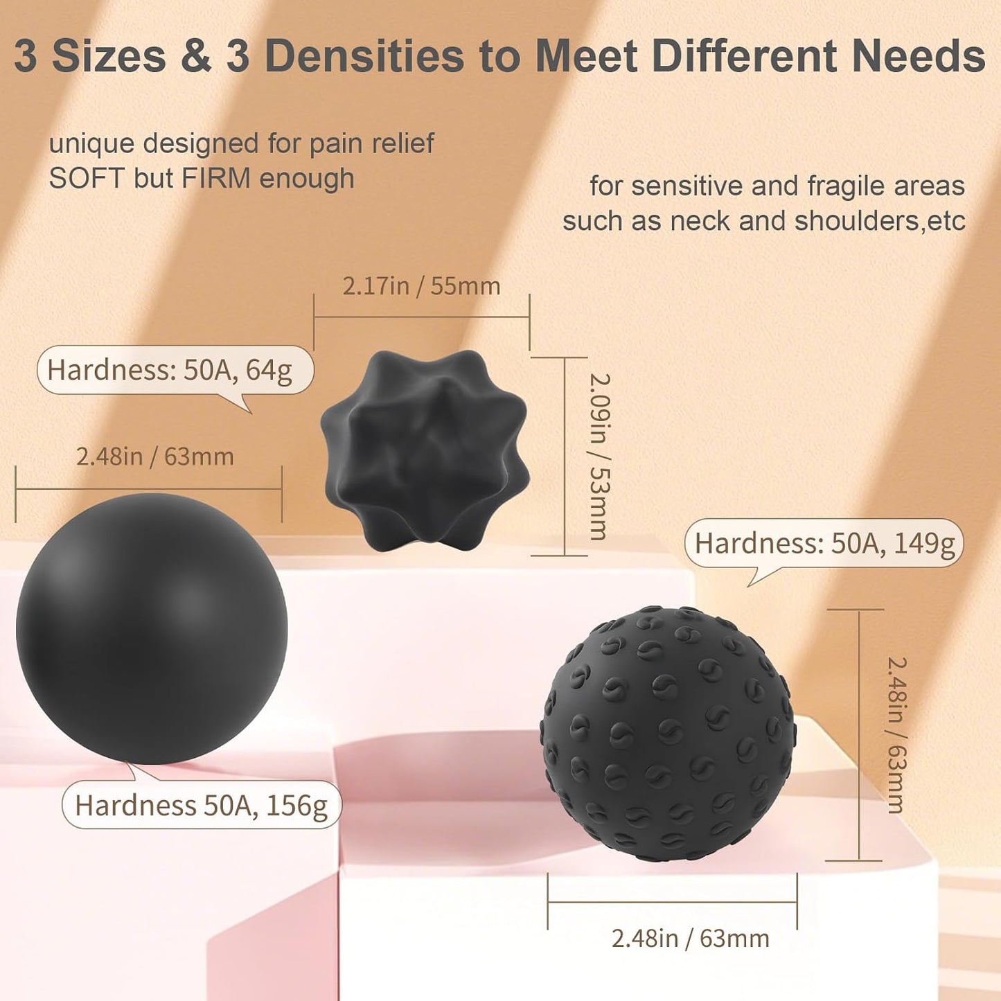 Silicone Lacrosse Balls for Yoga and Myofascial Release - Deep Tissue Massage,Trigger Point Therapy and Foot Plantar Fasciitis,Muscle Knots,Relieving Muscle Pain,Muscle Soreness Balls
