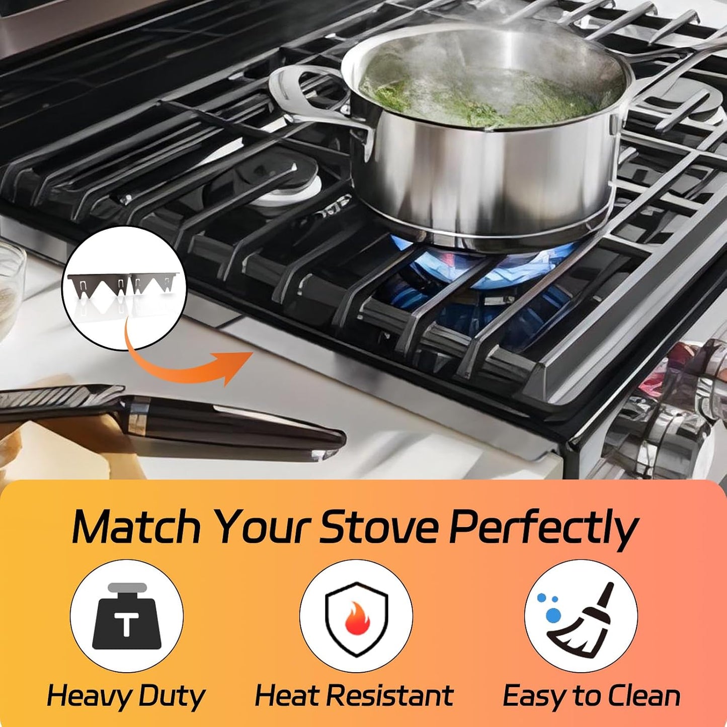 Stainless Steel Stove Gap Covers (2 Pack), Stove Gap Filler, Stove Counter Gap Guards for Kitchen, Range Trim Kit, Easy Clean with Heat Resistant, Adjustable Length 13.8” to 27.6”, Width 0.79"