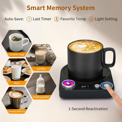 Coffee Mug Warmer, Smart Memory System, 9 Temp Settings, Customize Timer