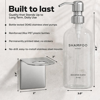 White Shampoo and Conditioner Dispenser Set Wall Mounted by Brighter Barns - Shower Dispenser 3 Chamber No Drill - Refillable Shampoo and Conditioner Bottles for Shower Wall in Airbnb, Hotel (White)