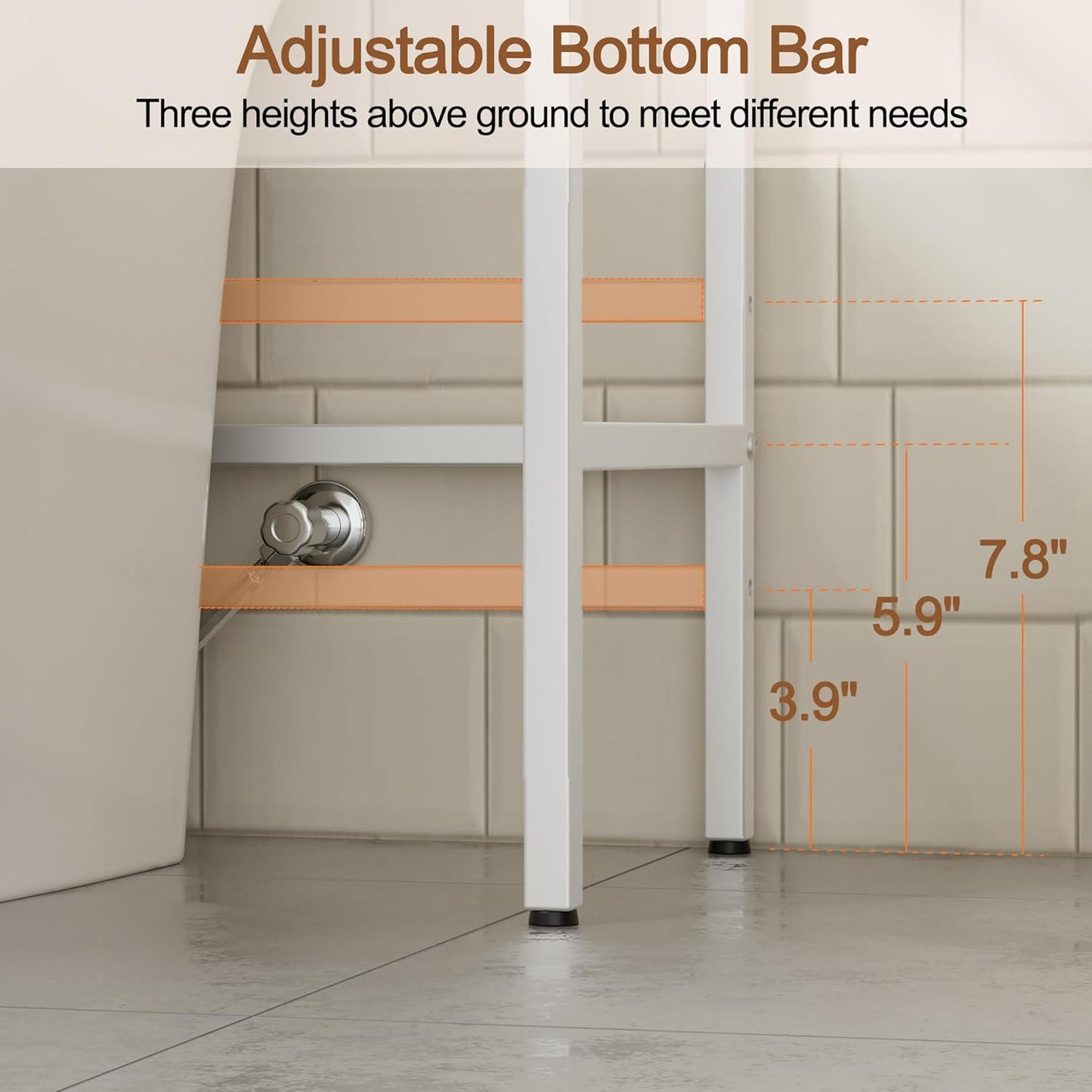 3 Tier Over The Toilet Storage Rack, Bathroom Organizer | Toilet Storage with 4 Hooks & Paper Holder, Space-Saving, Freestanding Bathroom Shelf, Metal, White