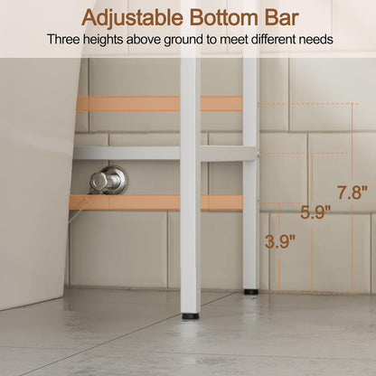 3 Tier Over The Toilet Storage Rack, Bathroom Organizer | Toilet Storage with 4 Hooks & Paper Holder, Space-Saving, Freestanding Bathroom Shelf, Metal, White