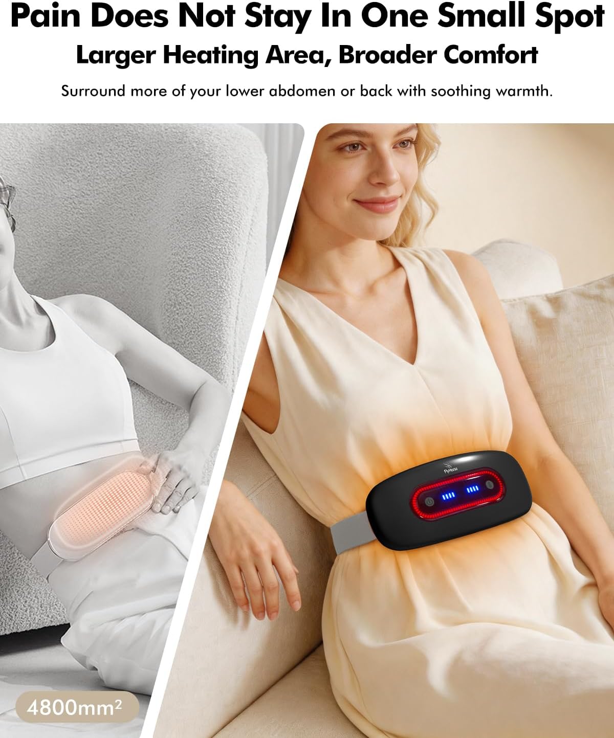 Portable Cordless Menstrual Heating Pad with 4 Heat Levels and 4 Massage Modes,Electric, Fast Large Heating Belly Wrap Belt (Black)