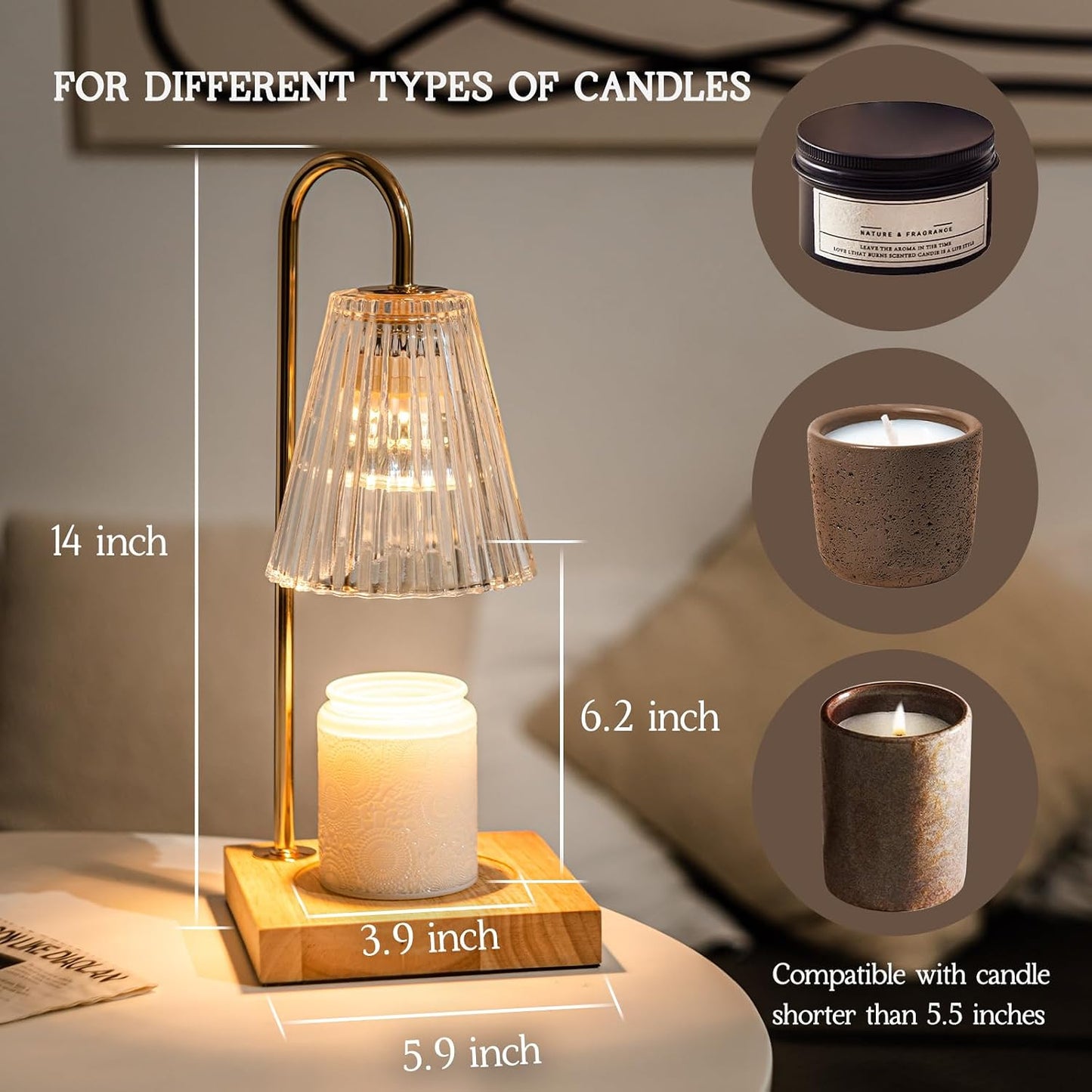 Vintage Candle Warmer Lamp with Timer Dimmer, Adjustable Height | Vintage farmhouse style with 2 bulbs, adjustable height, timer and dimmer for flameless fragrance in bedroom or home gifts