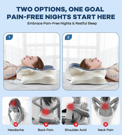 DONAMA Contour Cervical Neck Pillow for Neck Pain Relief | Queen,Ergonomic Dual-Height,Odorless Memory Foam,Side/Back/Stomach Sleepers,Cooling Hypoallergenic Cover,OEKO-TEX Certified