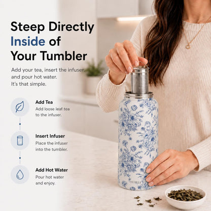 22 oz Ceramic Lined Tea Infuser Travel Tumbler, Micro-Mesh Stainless Steel Infuser, Pure Taste Ceramic Interior, Triple Insulated 12hr Hot Cold, Dual Sip & Straw Lid, Scratch-Resistant