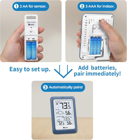 Indoor Outdoor Thermometer Hygrometer Wireless Weather Station, Temperature Humidity Monitor Battery Powered Inside Outside Thermometers with 330ft Range Remote Sensor and Backlight Display