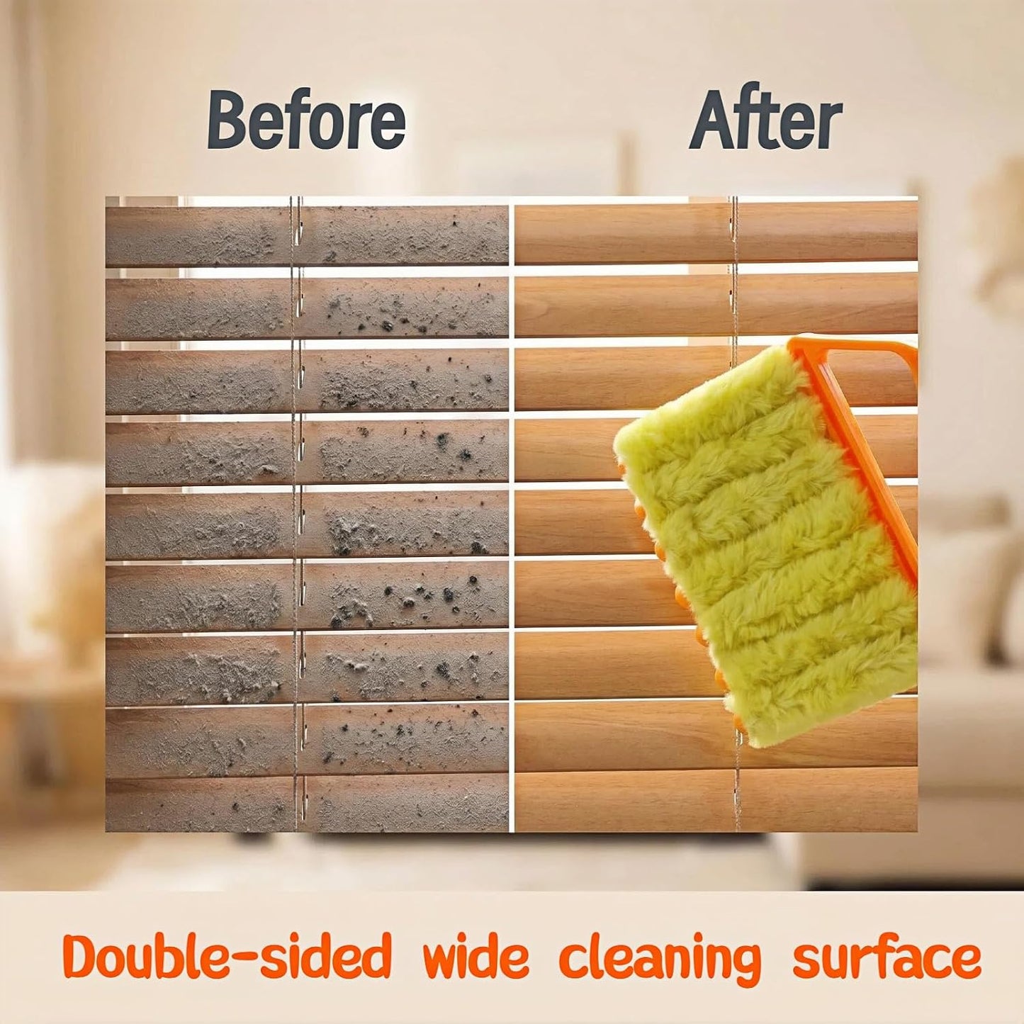 Blind Cleaner Brush with Detachable Microfiber Sleeves, Ergonomic Handle, 7-Finger Duster for Blinds, Air Vents, Car Vents, 5.31 x 6.3 Inch