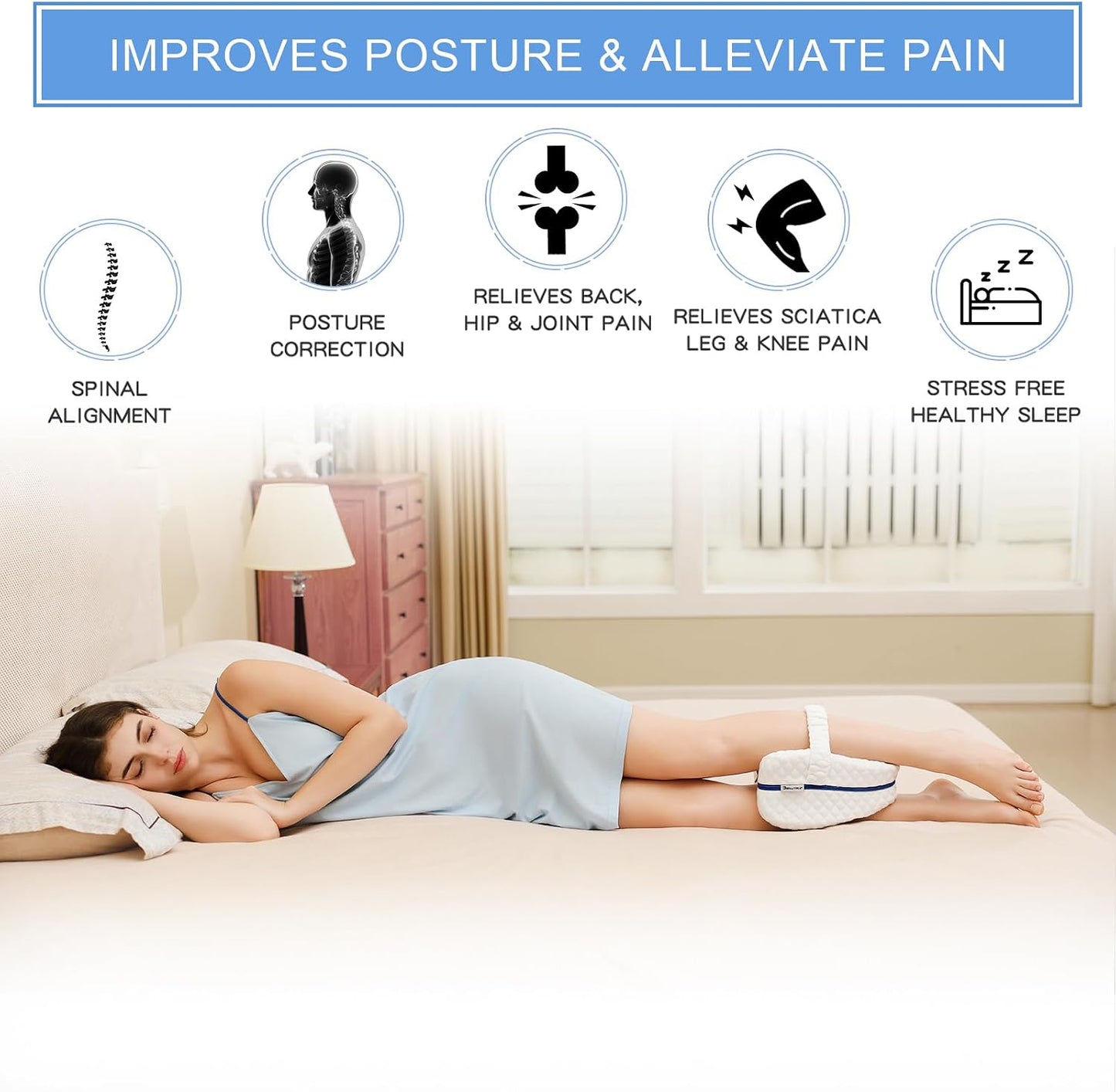 BEAUTRIP Leg Pillow | Ergonomic Side Sleeping Pillows | Memory Foam Knee Pillow with Strap for Side Sleeper | Leg Support Cushion with Removable and Washable Cover