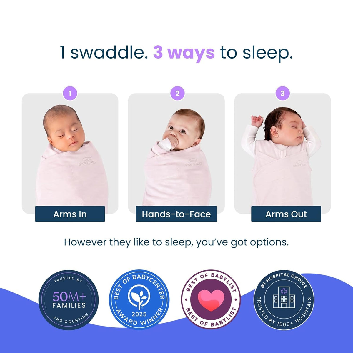 HALO 100% Cotton Sleepsack Swaddle, 3-Way Adjustable Wearable Blanket, TOG 1.5, Birds, Newborn, 0-3 Months - Colors A