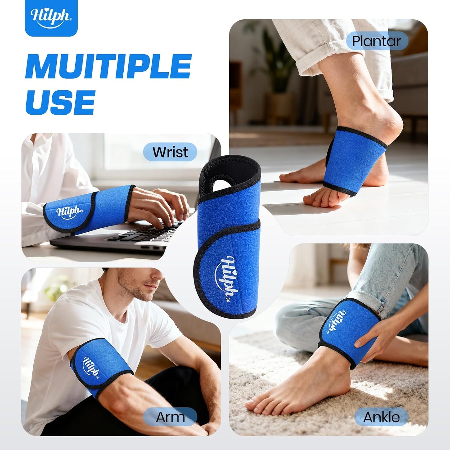 Hilph Wrist Ice Pack Wrap, Carpal Tunnel Relief Wrist Brace with Gel Pack | FSA Eligible HSA, Reusable Hot Cold Compress for Hand Injuries, Arthritis, Tendonitis, Surgery Recovery, Post-Workout, Blue
