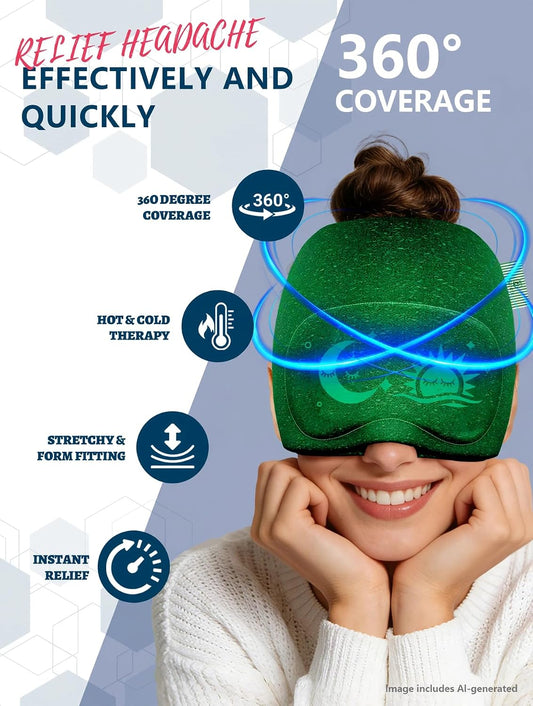 Migraine Relief Cap with Flip-up Eye Mask for Headache & Stress Relief