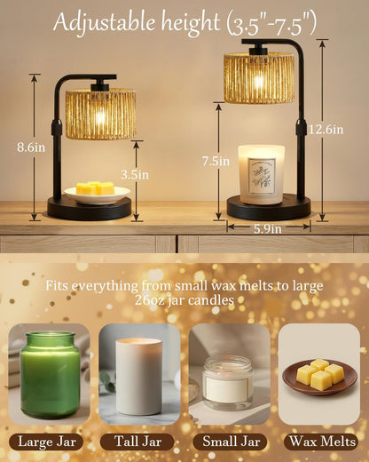 Candle Warmer Lamp with Timer Dimmer, Height Adjustable Modern Farmhouse Candle Warmer, Electric Candle Lamp Warmer with 2 Bulbs, Birthday Gifts for Women Mom, Gift for Home Decor