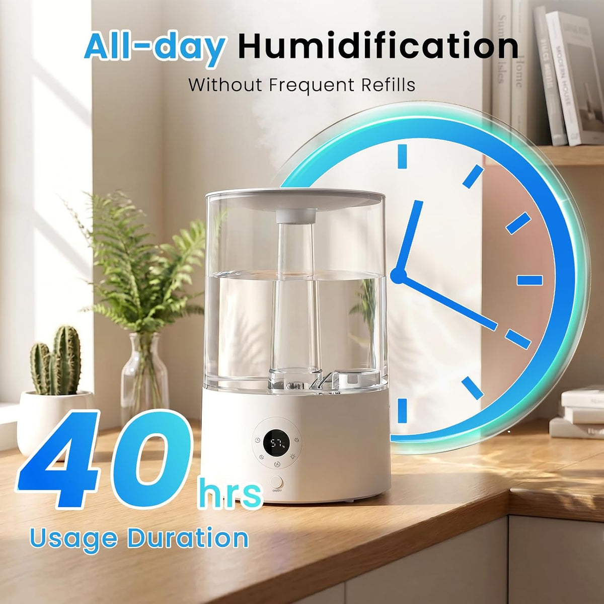 COWSAR Humidifier for Bedroom, 3L Top Fill Cool Mist Humidifier for Large Room, Easy to Fill & Clean, Quiet 22dB, Baby Humidifier, Nightlight, Timer/Sleep Mode, 360° Nozzle, Aromatherapy Tray, White