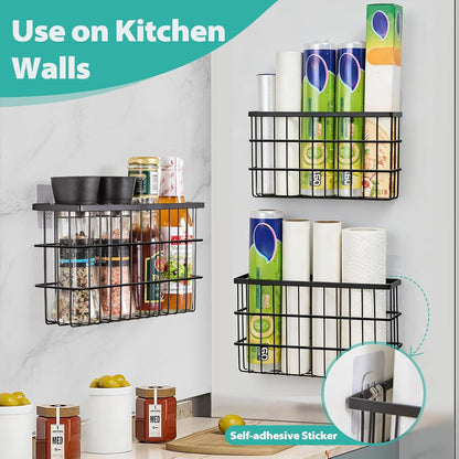 Sinnsally 2 Pack Cabinet Door Organizer,Self Adhesive Lid Organizers Inside Cabinet Storage Boxes,Hanging Storage Basket Organizer Wall Mounted Pantry Caddy Cup Holder for Kitchen,Fridge,Bathroom