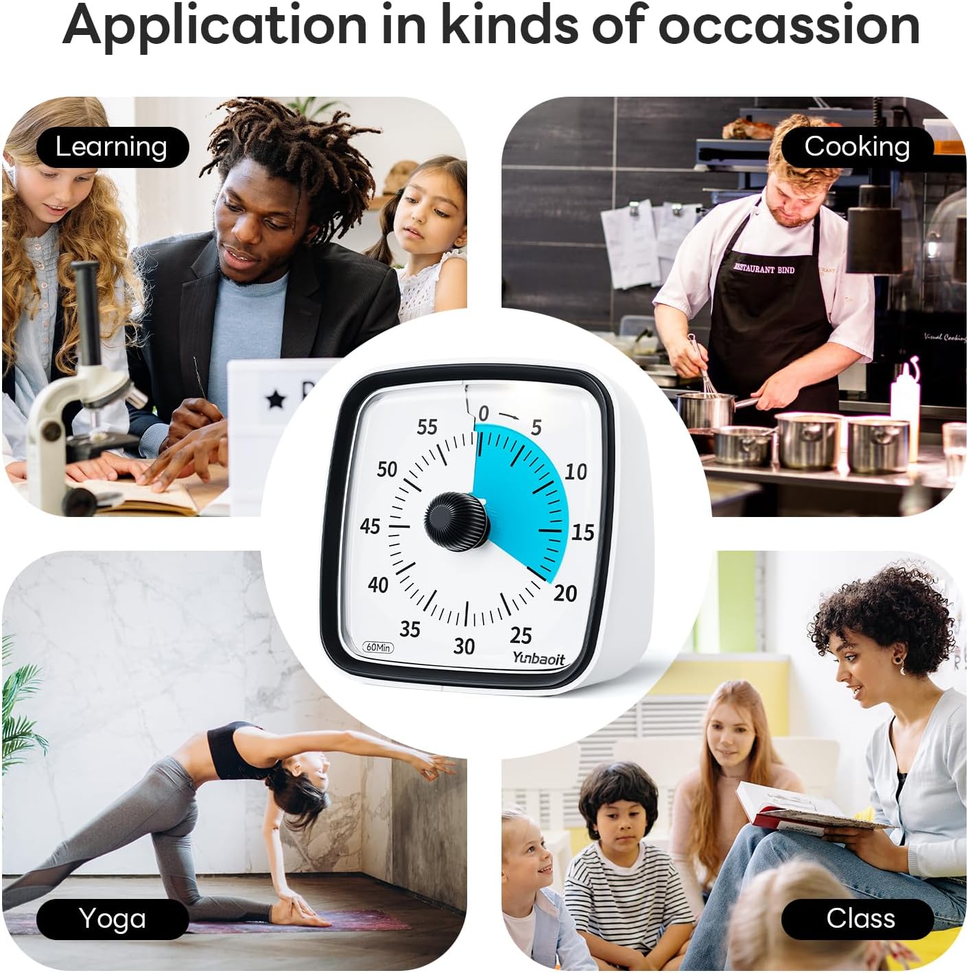 Yunbaoit Visual Timer with Night Light, 60 Minute Countdown, Light Blue | 3 Alarm Modes, Mute Flash, for Kids and Adults, Time Management Tool for Classroom, Home, School, and Work