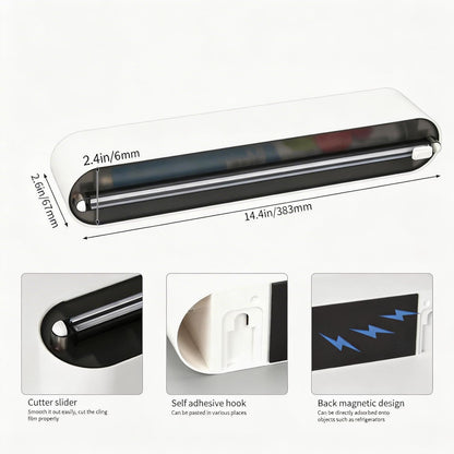 Stainless Steel & Plastic Wrap Dispenser with Cutter, Magnetic No-Drill Wall Mount Aluminum Foil Holder with Slide Cutter, for Cabinets, Space-Saving Kitchen Organizer (Silvery-Stainless Steel)