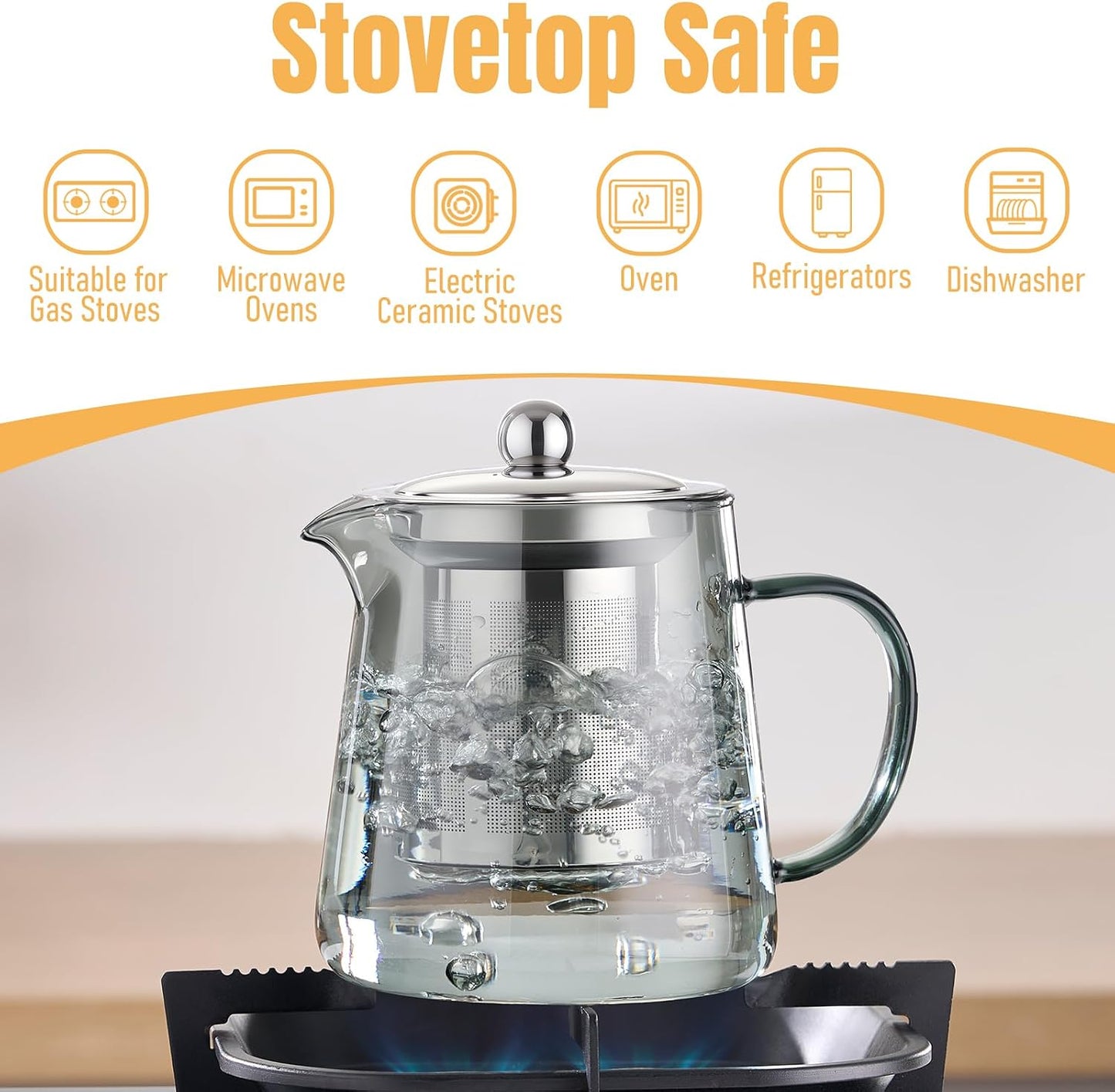 PARACITY Glass Teapot Stovetop 22 OZ/650ml, Tea pot with Removable 18/8 Stainless Steel Infuser, Borosilicate Clear Tea Kettle, Teapot Blooming and Loose Leaf Tea Maker Tea Brewer for Camping, Travel | Clear small tea kettle with infuser and tea pot with