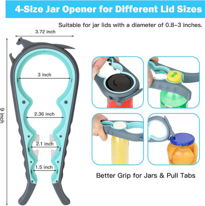 Jar Opener for Weak Hands, Seniors, Arthritis (Blue&Grey) | 3-Pieces Jar and Bottle Opener Set, 6-in-1 Multifunctional Jar Lid Opener Bottle Opener, Non-Slip Jar Opener Gripper Pad