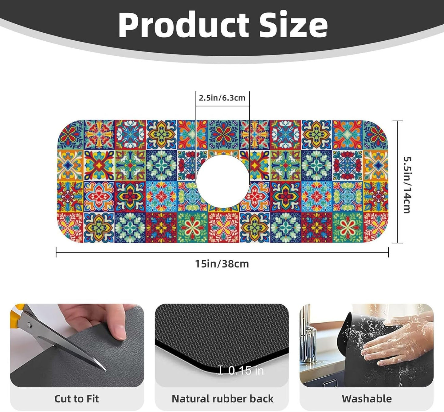 Abstract Flower Blooming Floral Watercolor Kitchen Sink Splash Guard Faucet Mat Super Absorbent Fast Drying Mat Sink Gadgets-Fast Drying Pad Sink Mat For Kitchen Bathroom (15" X 5.5" )