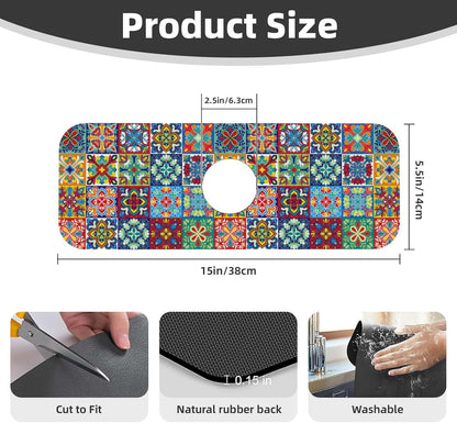 Abstract Flower Blooming Floral Watercolor Kitchen Sink Splash Guard Faucet Mat Super Absorbent Fast Drying Mat Sink Gadgets-Fast Drying Pad Sink Mat For Kitchen Bathroom (15" X 5.5" )