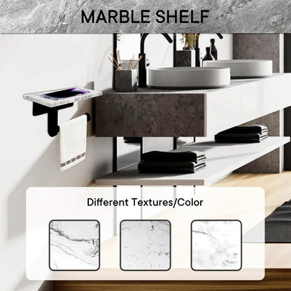 Toilet Paper Holder with Natural Marble Shelf for Bathroom Washroom,Wall Mounted Tissue Holder Suitable for Mega Roll (Brushed Nickel,Small 6.7 * 4.3 in)