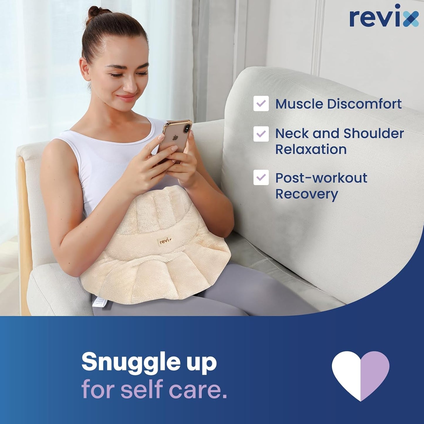 REVIX Microwavable Heating Pad for Neck Shoulders and Back, Microwave Heated Neck Wrap with Moist Heat, Light-Gray
